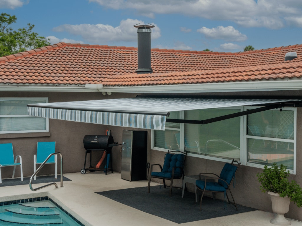 Motorized awnings patio pool